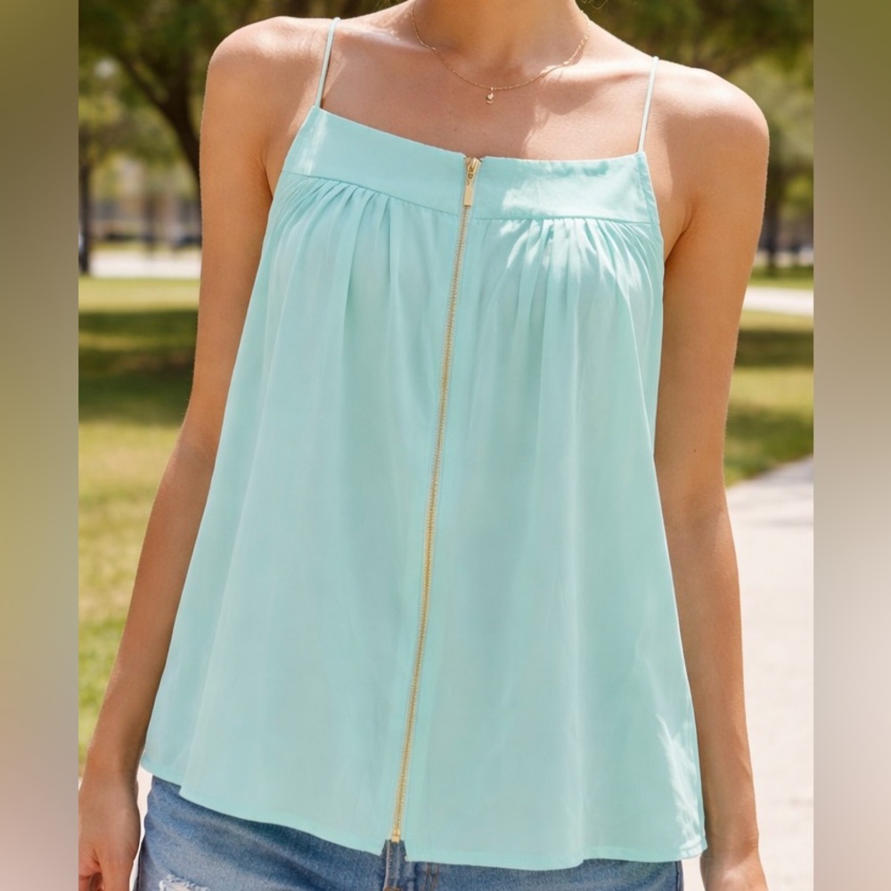 36point5 Mint Green Zip Front Cami Tank Top Sleeveless Criss-Cross Back Sz S EUC